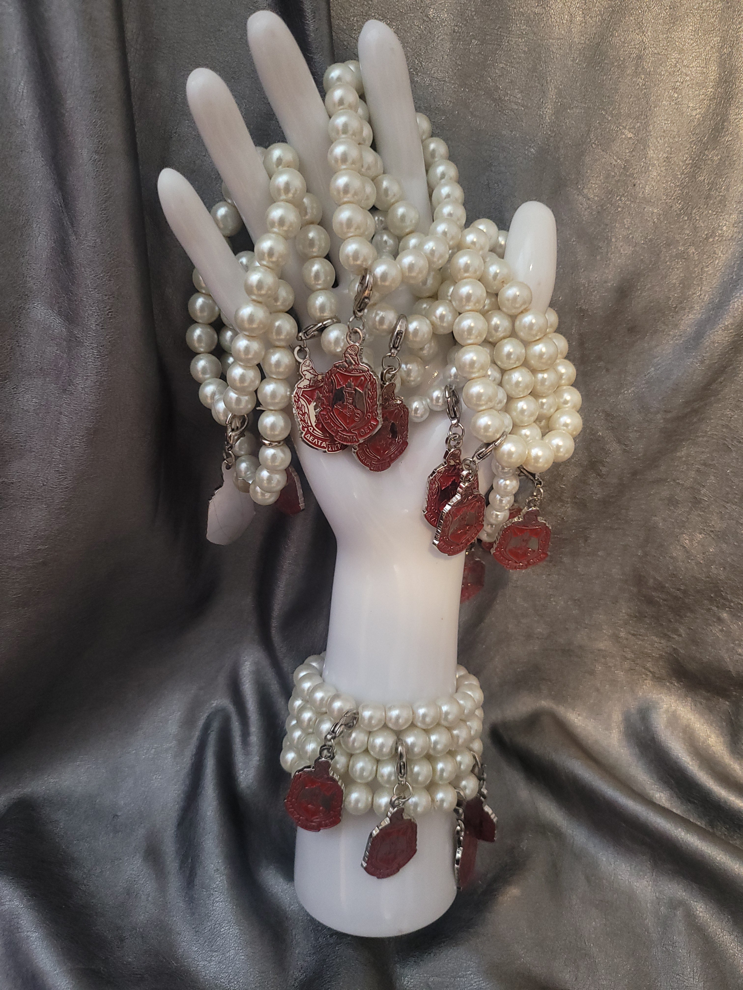 Delta Sigma Theta Pearl Bracelet with Crest Charm