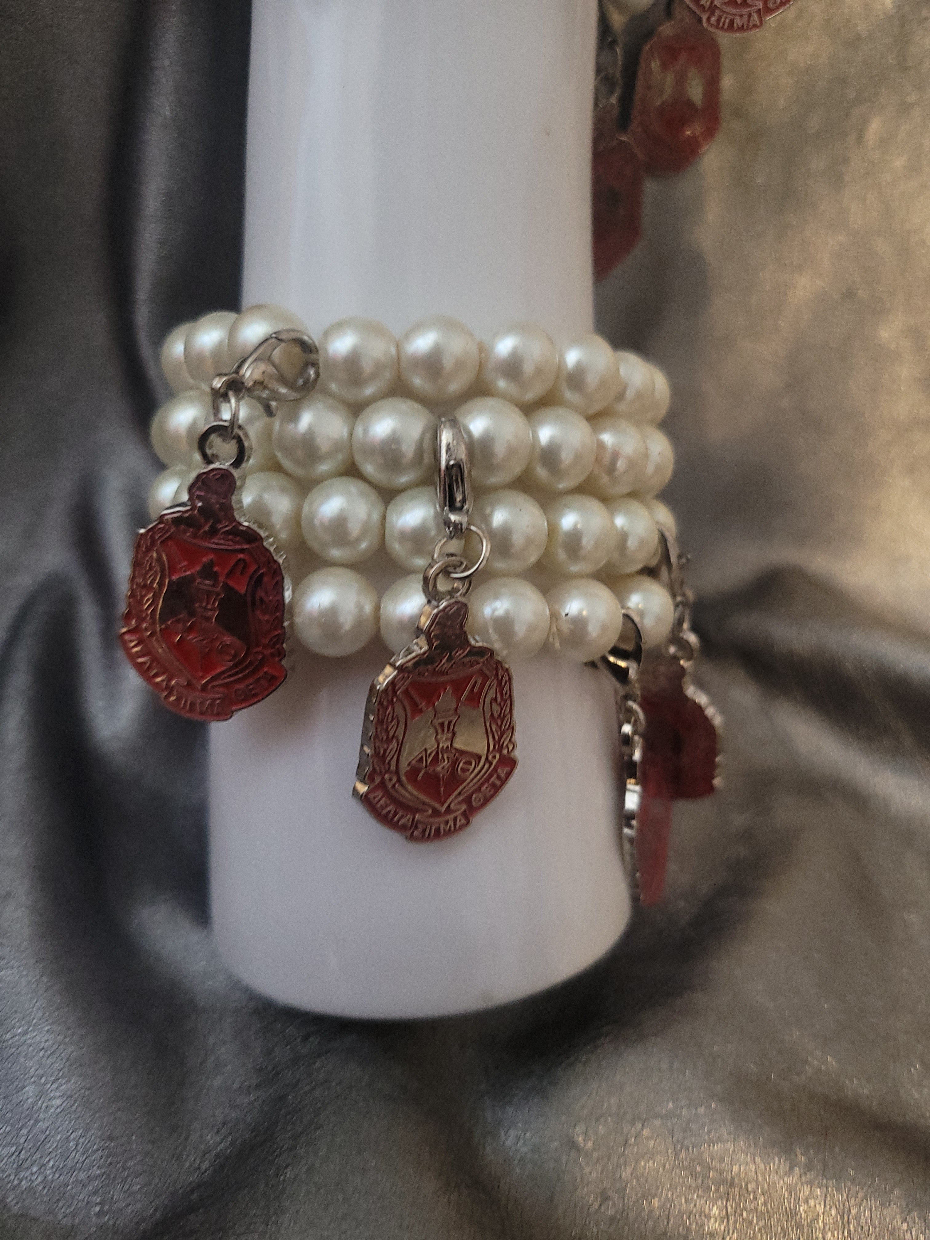 Delta Sigma Theta Pearl Bracelet with Crest Charm