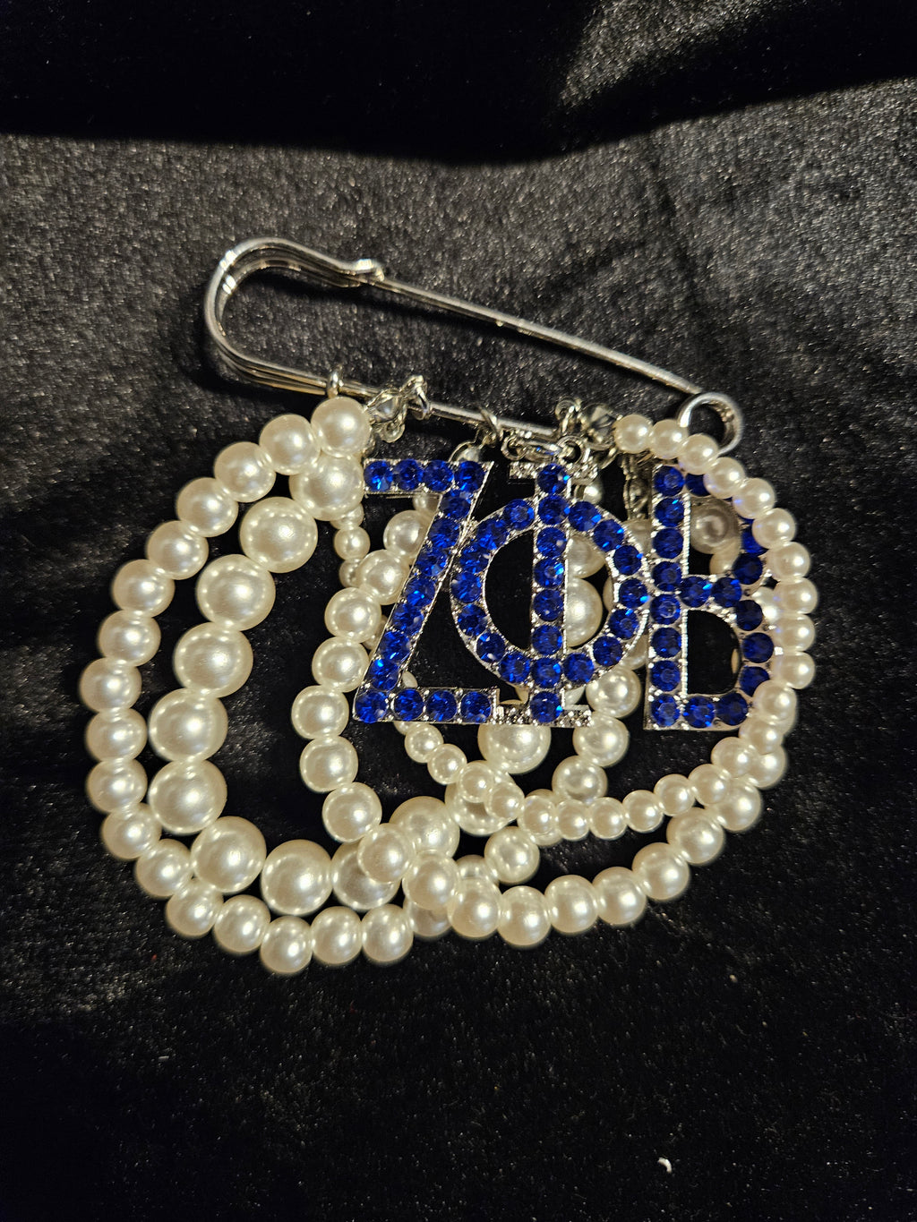 Zeta Phi Beta Pearl Hoop Pin with Letters or Crest