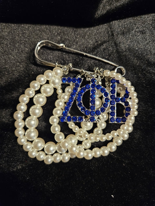Zeta Phi Beta Pearl Hoop Pin with Letters or Crest