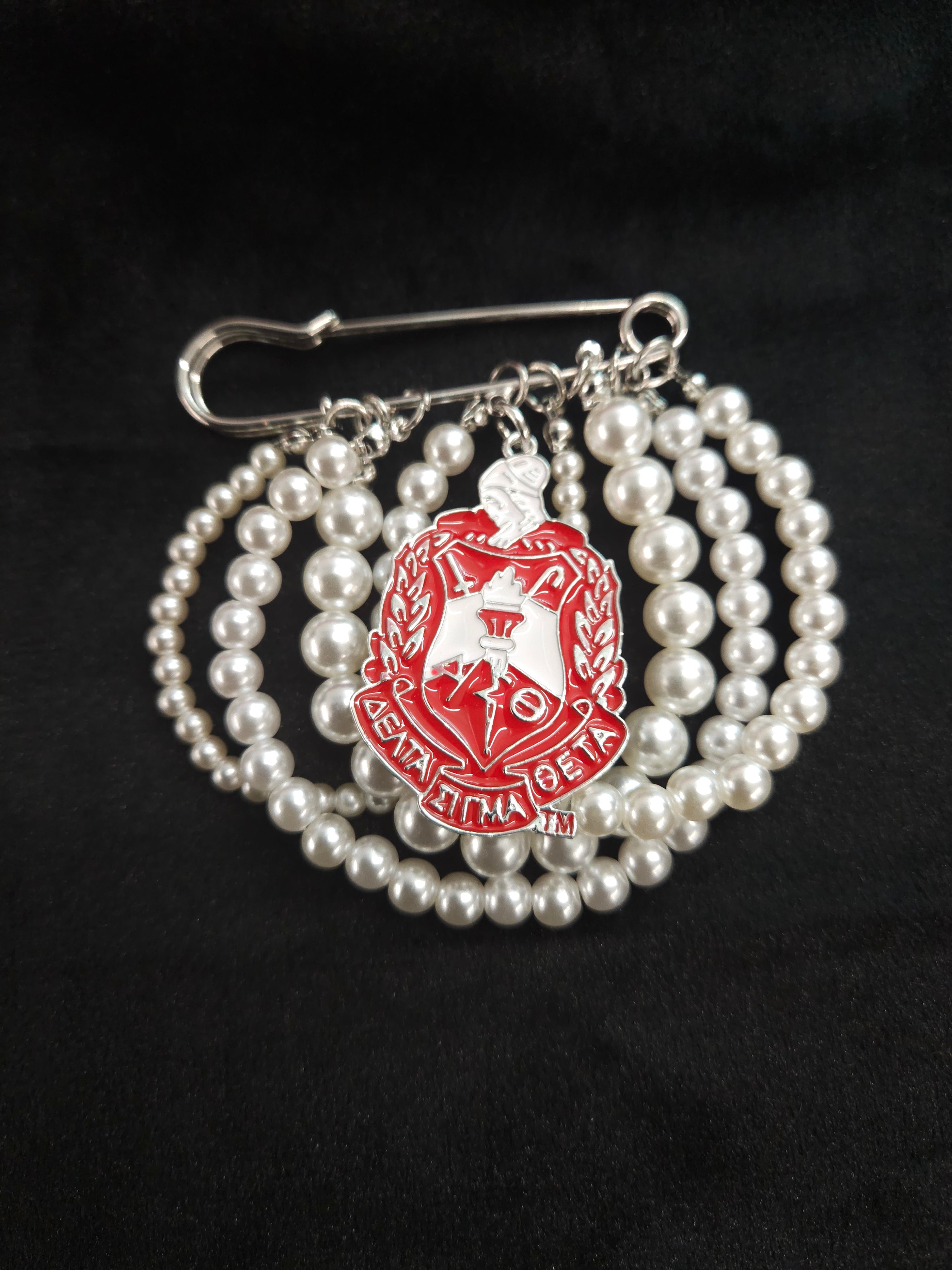 Delta Sigma Theta Pearl Hoop Pin with Crest
