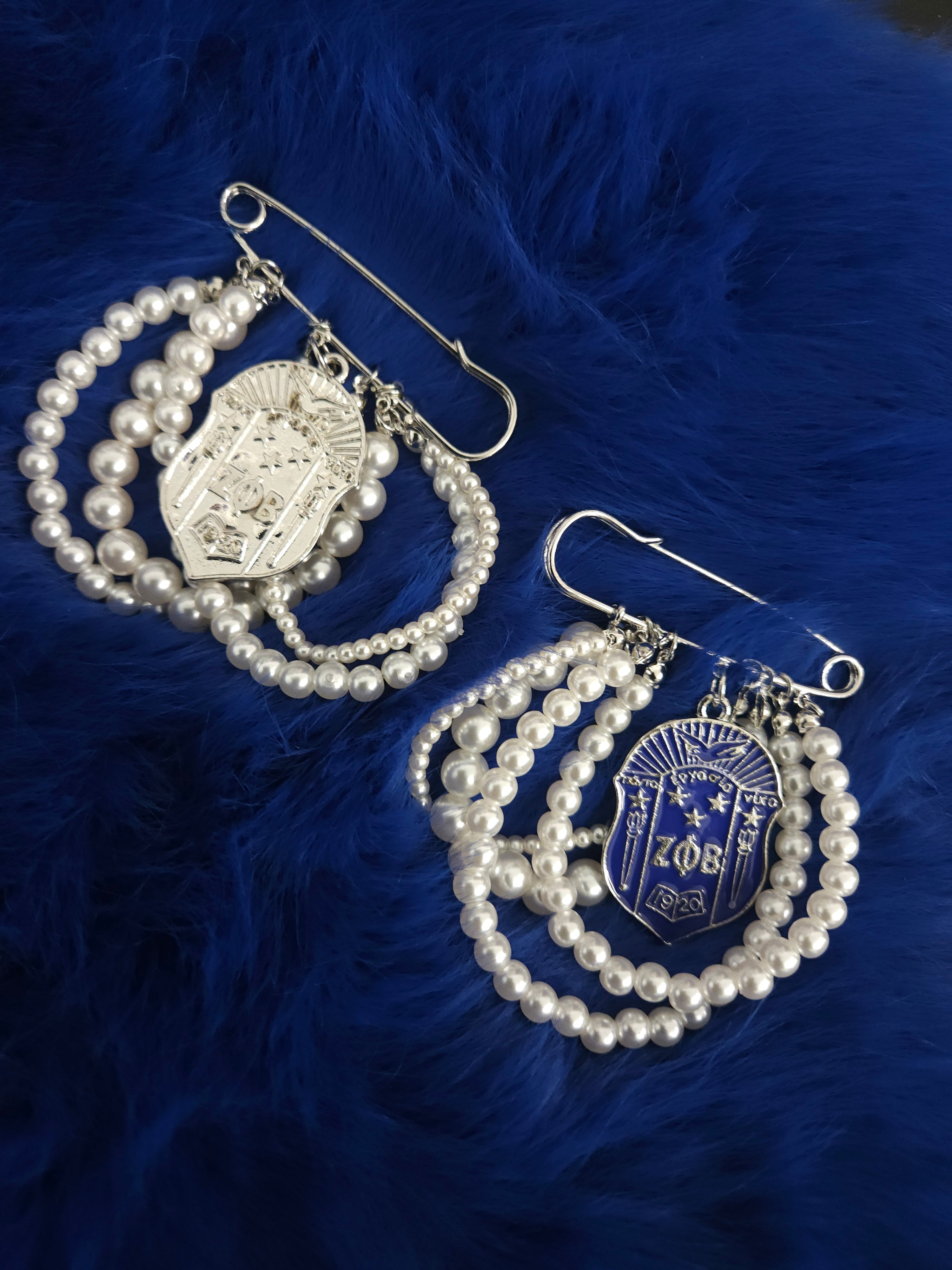 Zeta Phi Beta Pearl Hoop Pin with Letters or Crest