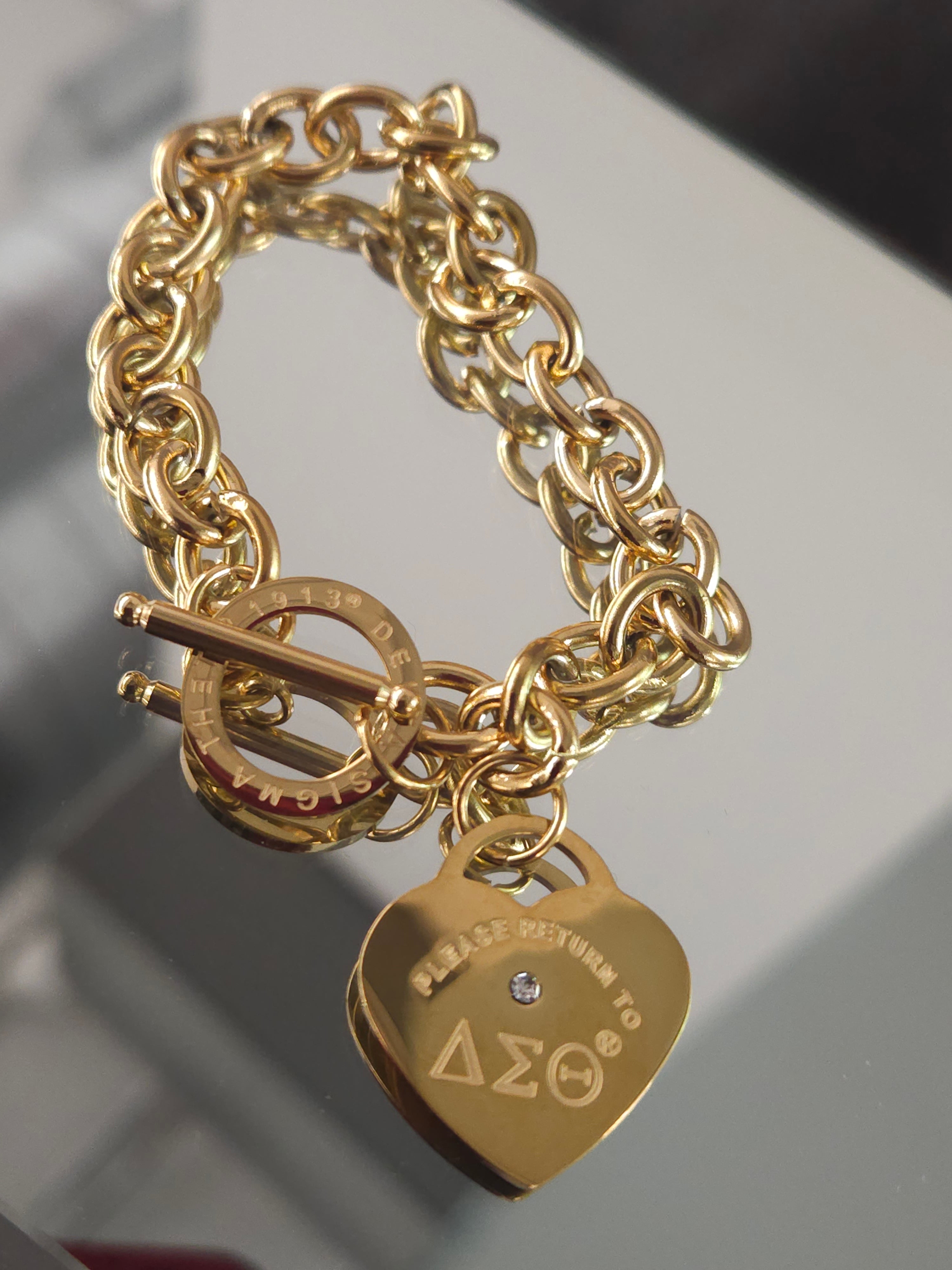 Delta Sigma Theta Chain Link bracelet with Heart