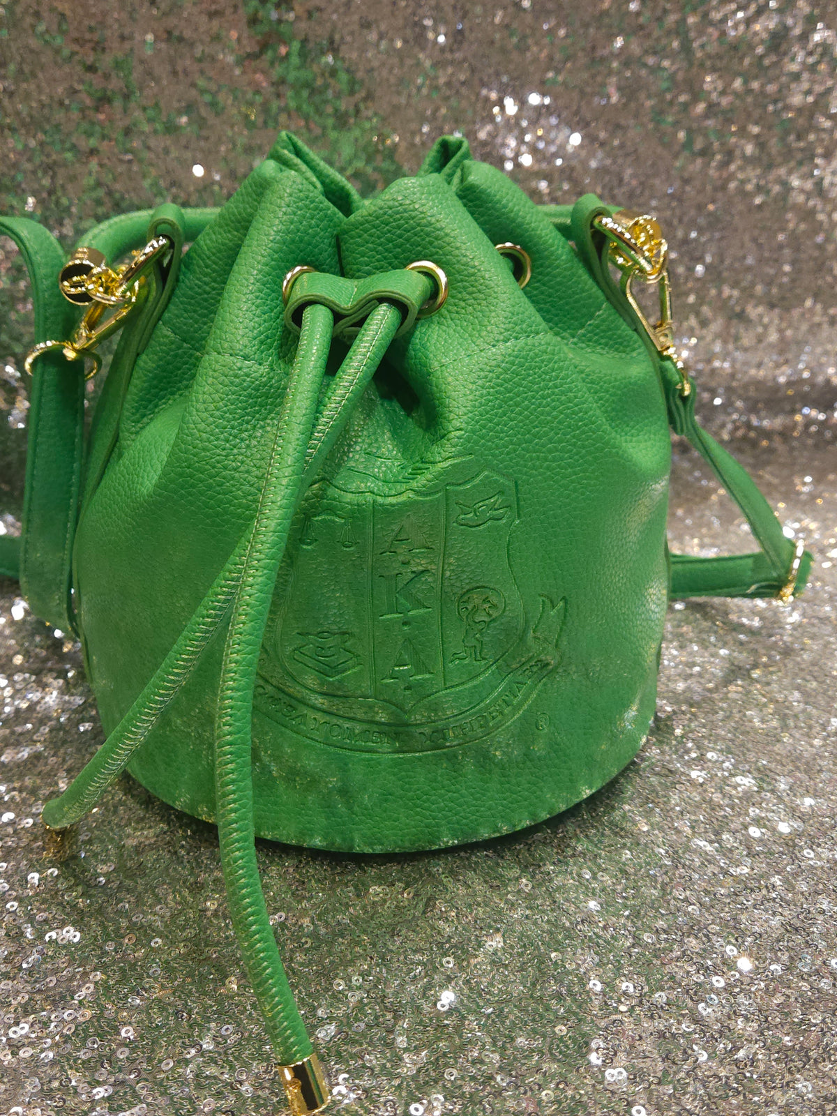 Elegant Green Leather Drawstring Bag Autumn elegance with fly girl confidence…Meet Ava Croc in  main image 4