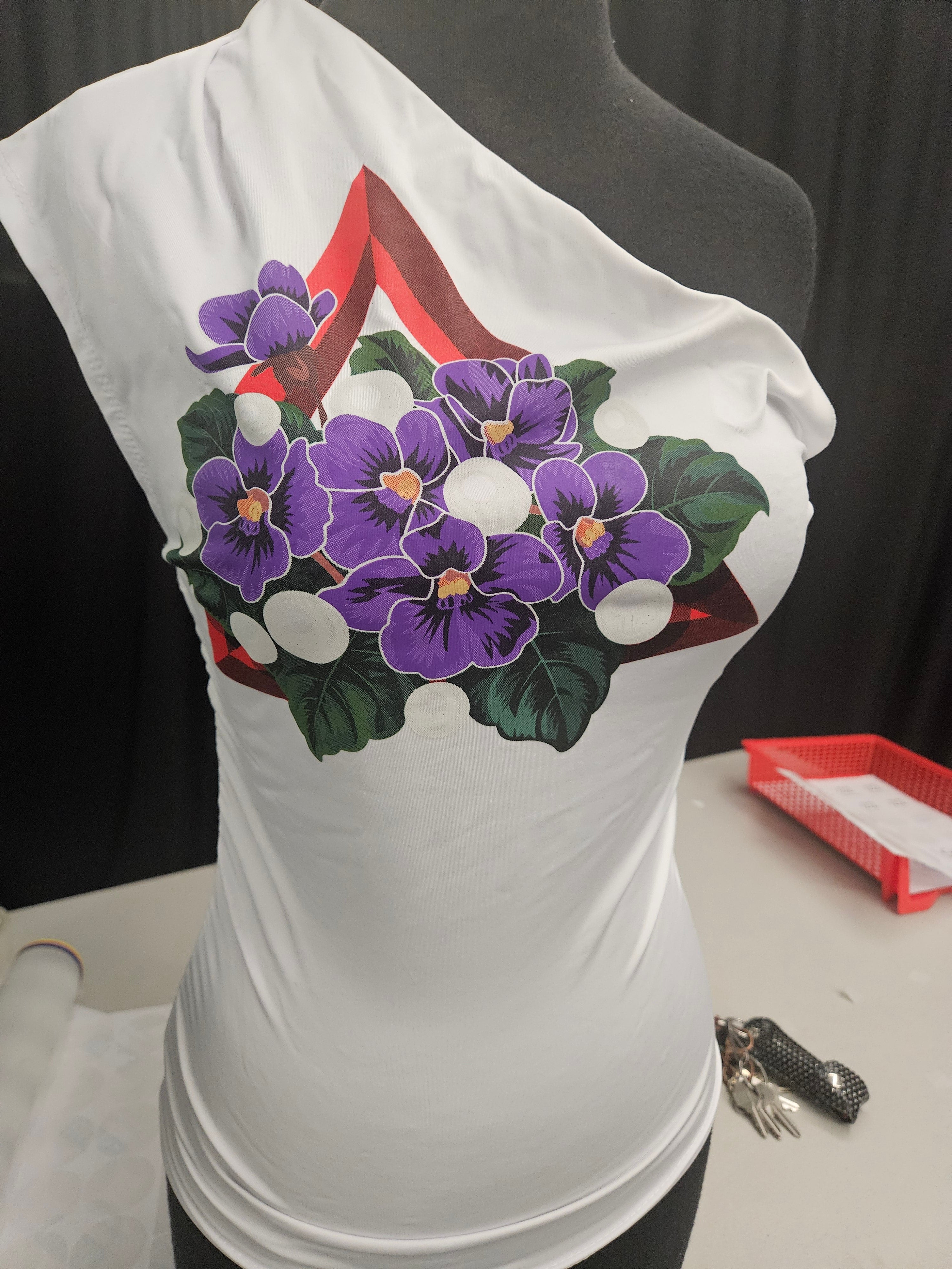 Violets & Pearls One shoulder shirt