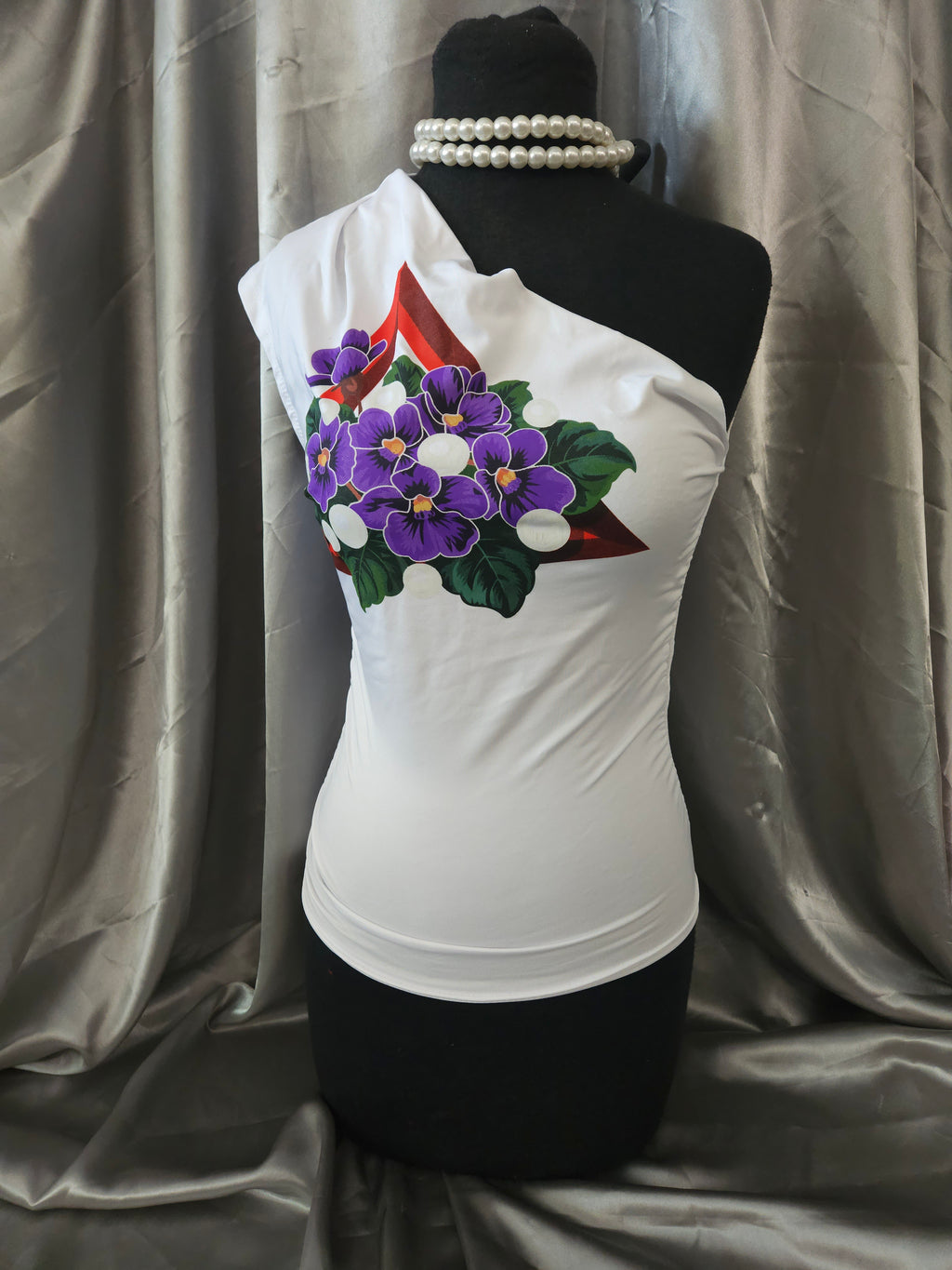 Violets & Pearls One shoulder shirt