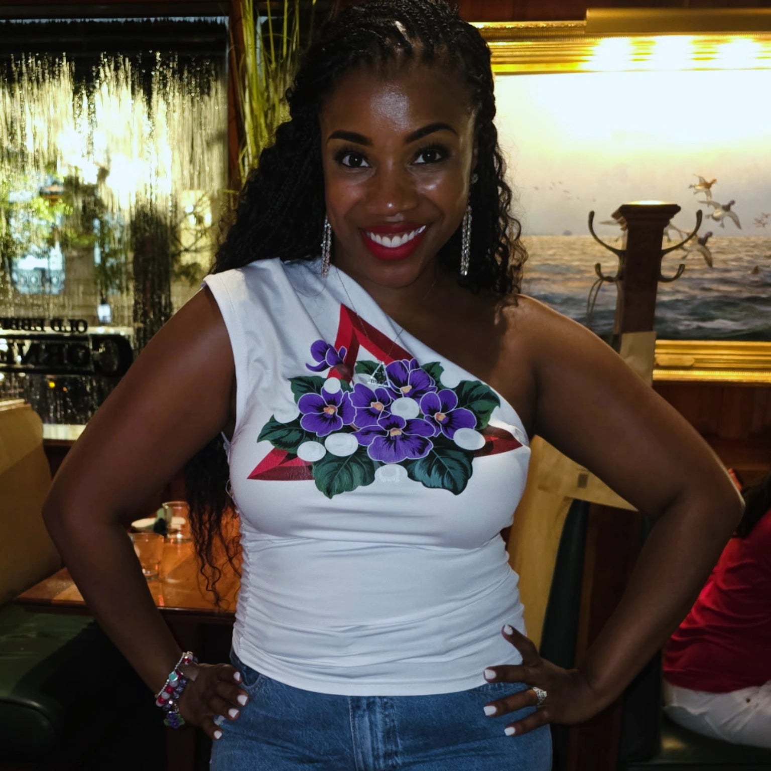 Violets & Pearls One shoulder shirt