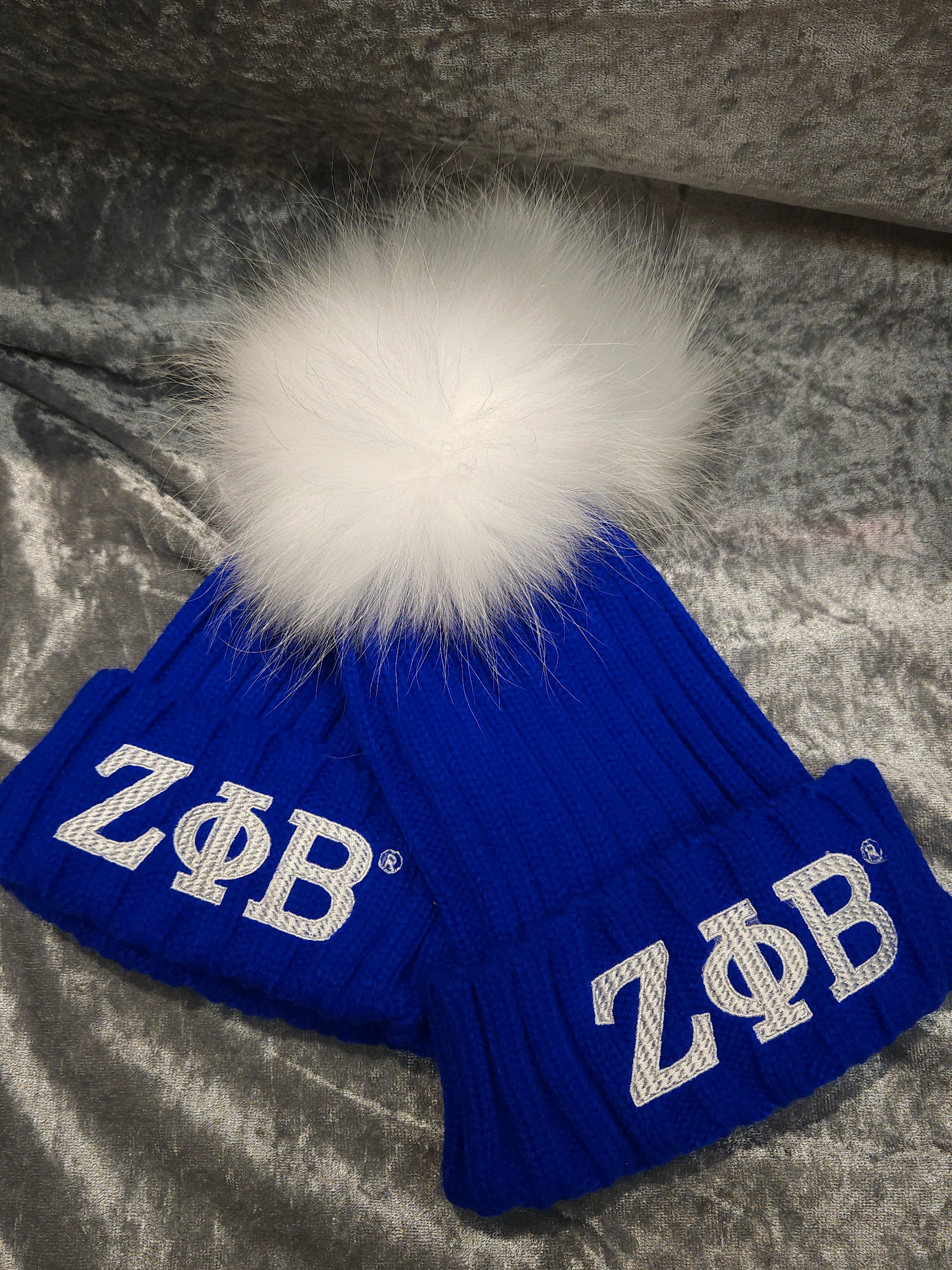 Zeta Phi Beta Winter Hat with Fur ball