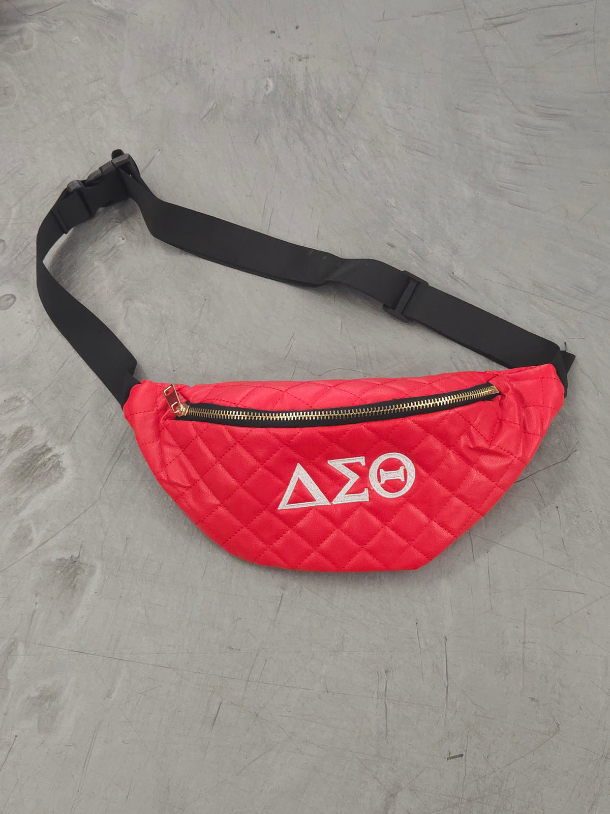 Delta Sigma Theta Red PADDED Fanny pack with embroidered Greek Letters